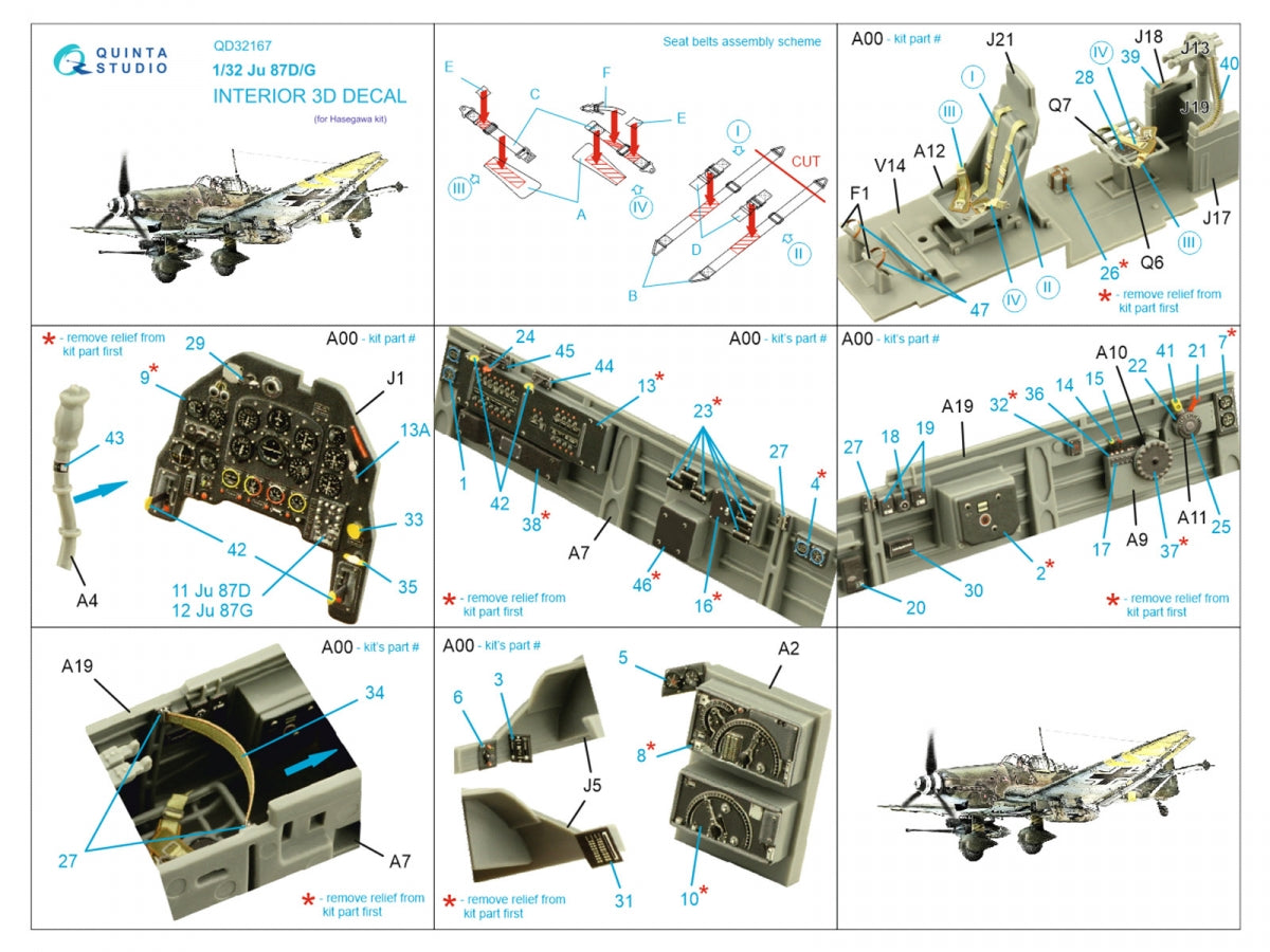 Quinta Studio QD32167 Ju 87D/G 3D-Printed &amp;amp; coloured Interior on decal paper (Hasegawa) 1/32 – Bild 2