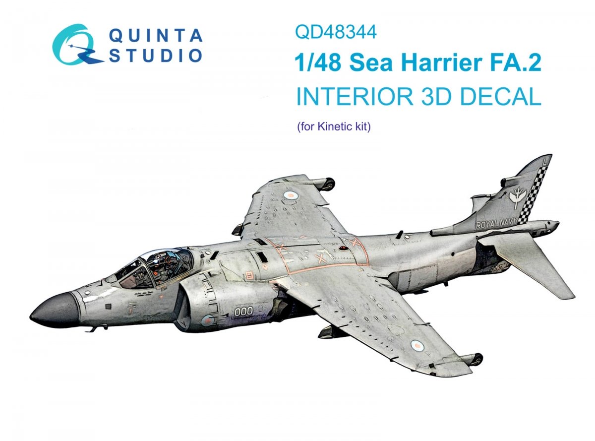 Quinta Studio QD48344 Sea Harrier FA.2 3D-Printed &amp;amp; coloured Interior on decal paper (Kinetic) 1/48