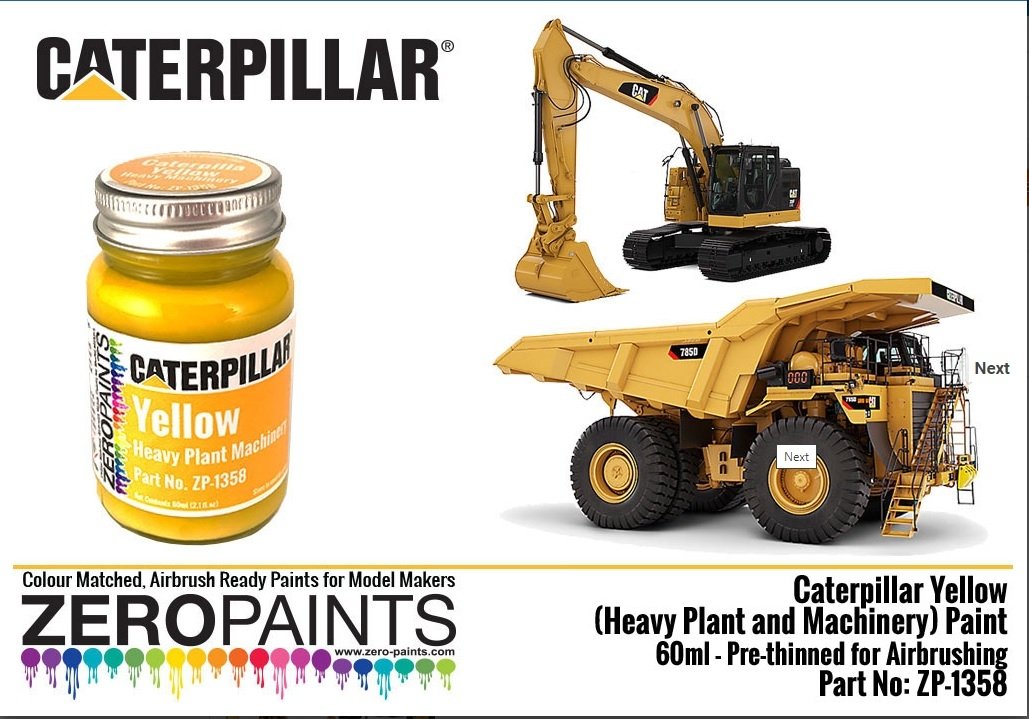 Peinture Zero Paints ZP-1358 Jaune Caterpillar (Engins de chantier et machines lourdes) 60 ml 