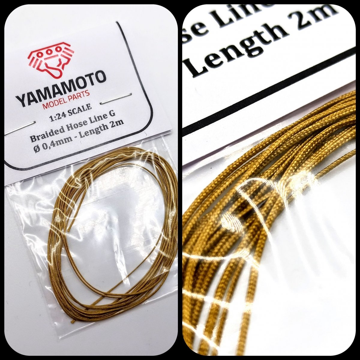 Yamamoto Model Parts YMPTUN76 Braided Hose Line Gold 0,4mm 2m 1/24 – Bild 3