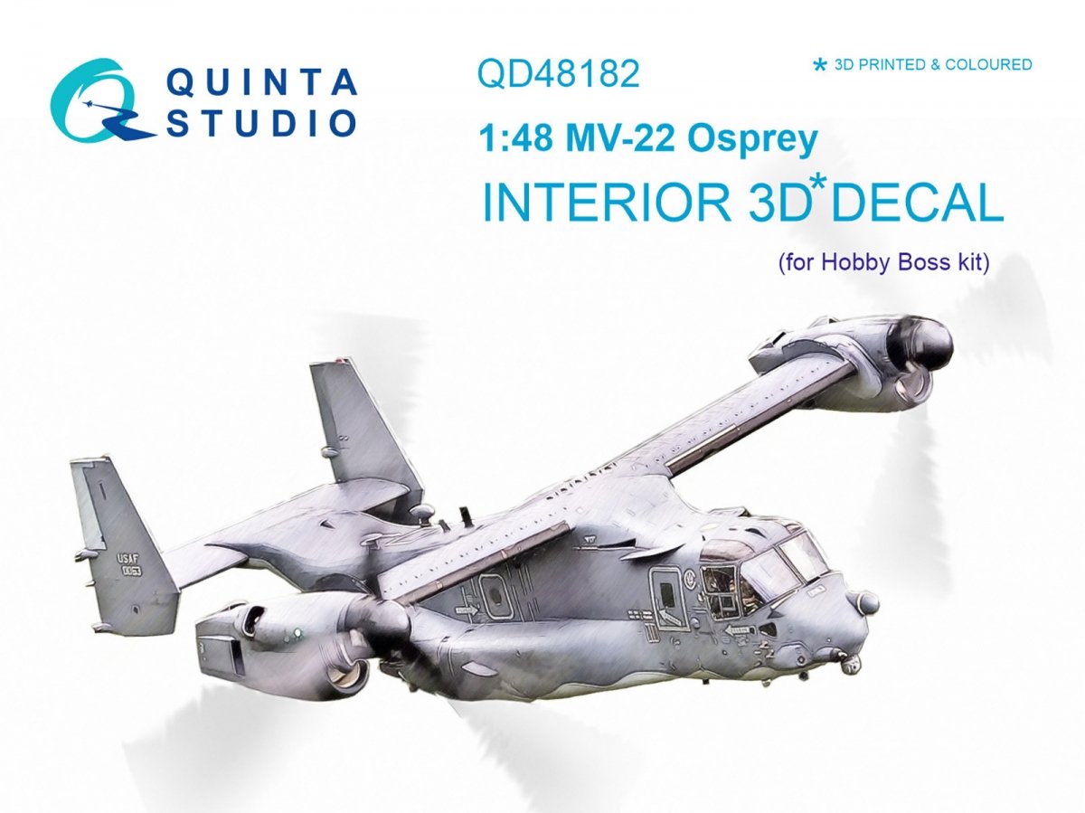 Quinta Studio QD48182 MV-22 Osprey 3D-Printed &amp; colored Interior on decal paper (for HobbyBoss kit) 1/48