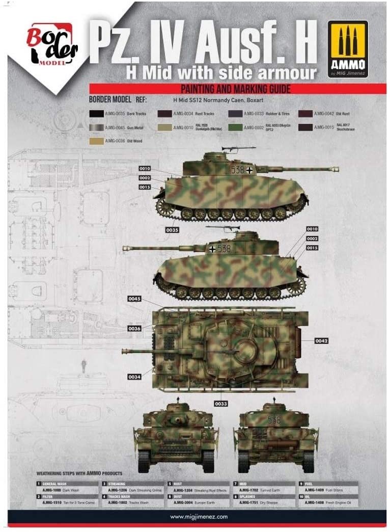 Maquette Border Model BD0109H Pz.IV Ausf.HH Mid avec blindage latéral H Mid SS12 Normandie Caen Masques 1/35