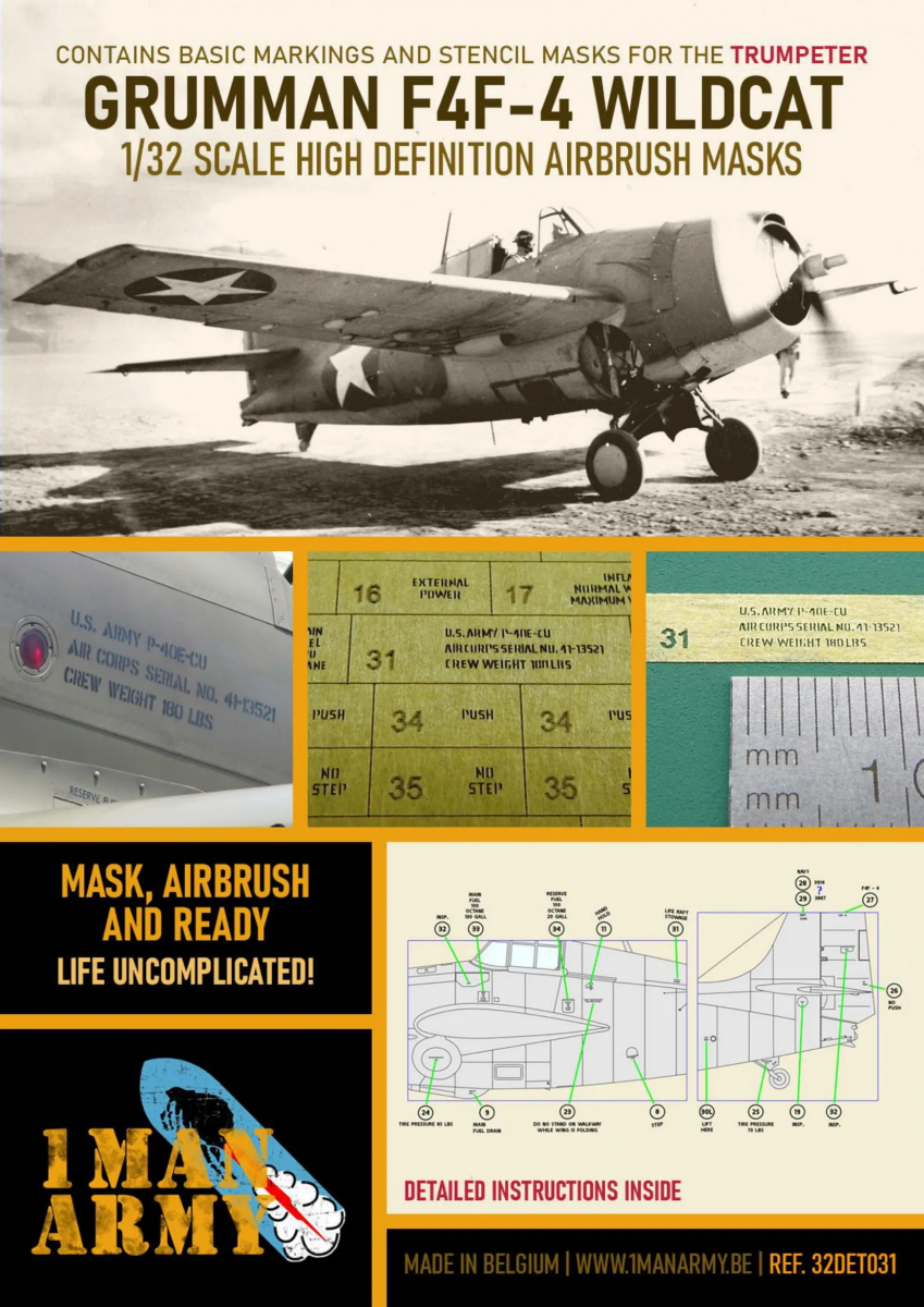 Maquette 1 Man Army 32DET031 F4F-4 WILDCAT (pour Trumpeter) au 1/32