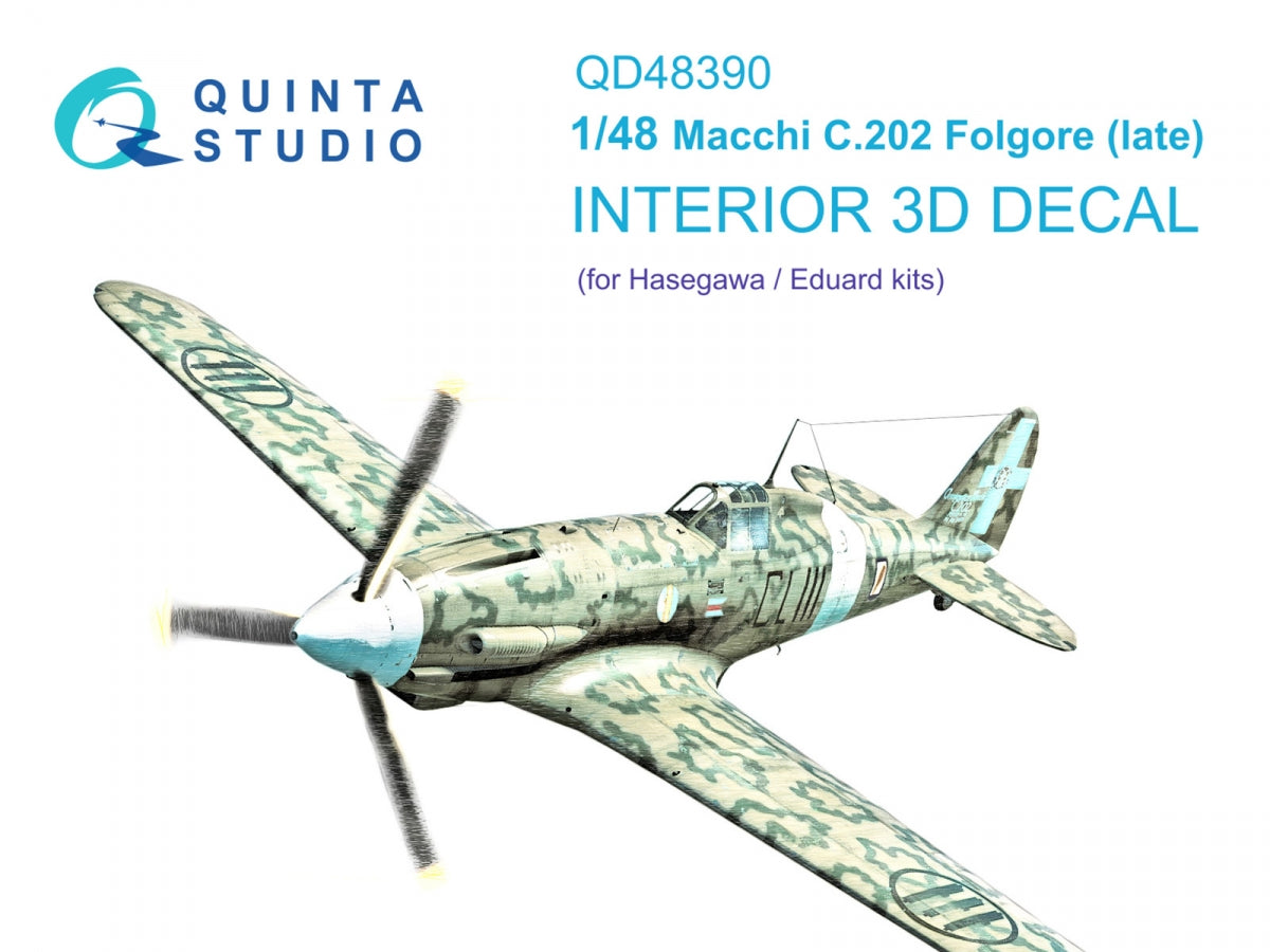 Quinta Studio QD48390 Macchi C.202 Folgore Late 3D-Printed &amp; colored Interior on decal paper (Hasegawa/Eduard) 1/48