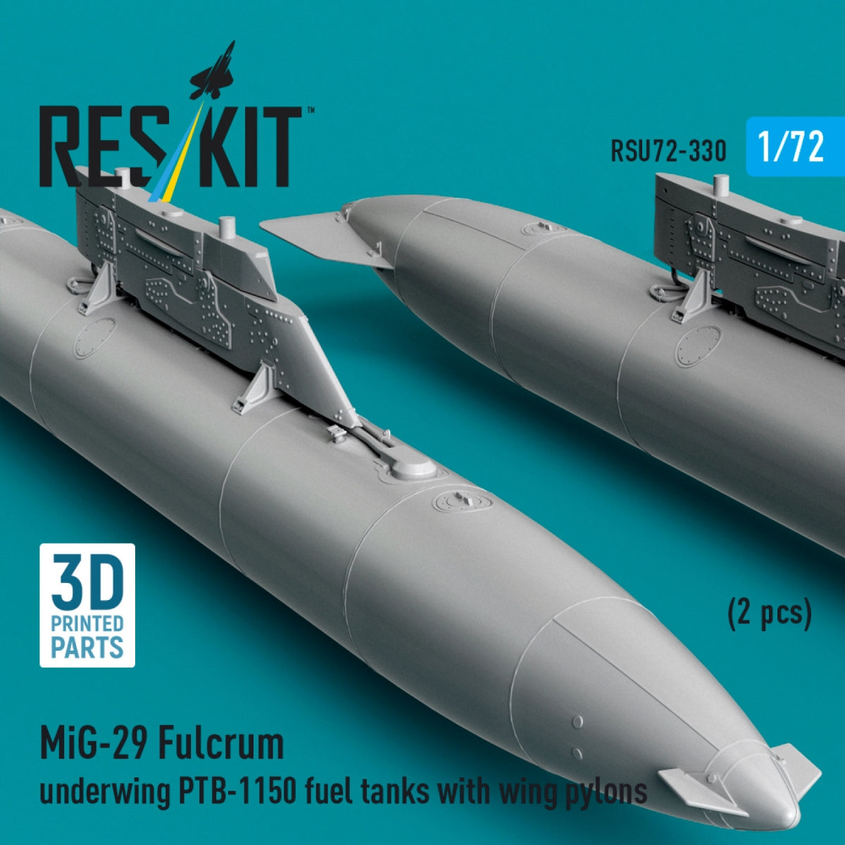 RESKIT RSU72-0330 MiG-29 Fulcrum underwing PTB-1150 fuel tanks with wing pylons (2 pcs) (3D Printed) 1/72