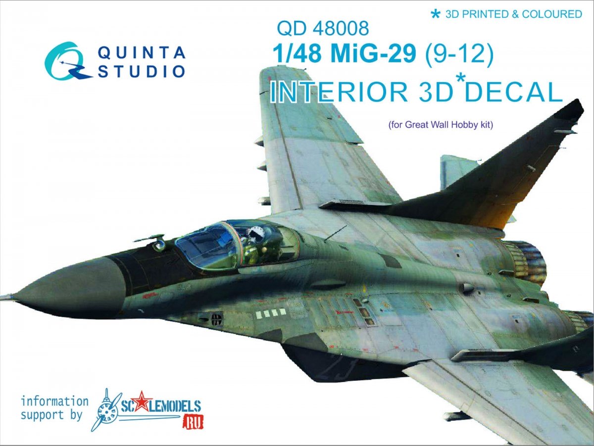 Quinta Studio QD48008 MiG-29 (9-12) 3D-Printed &amp;amp; coloured Interior on decal paper (for GWH kits) 1/48