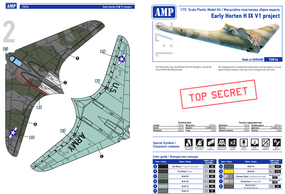 AMP 72017 Early Horten H IX V1 project w/BMW 003j 1/72 – immagine 4