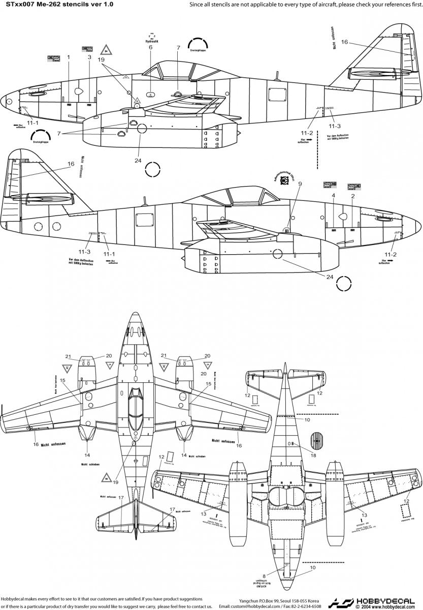 HobbyDecal ST32007V1 Me-262 Stencils ver 1 1/32 – Bild 2