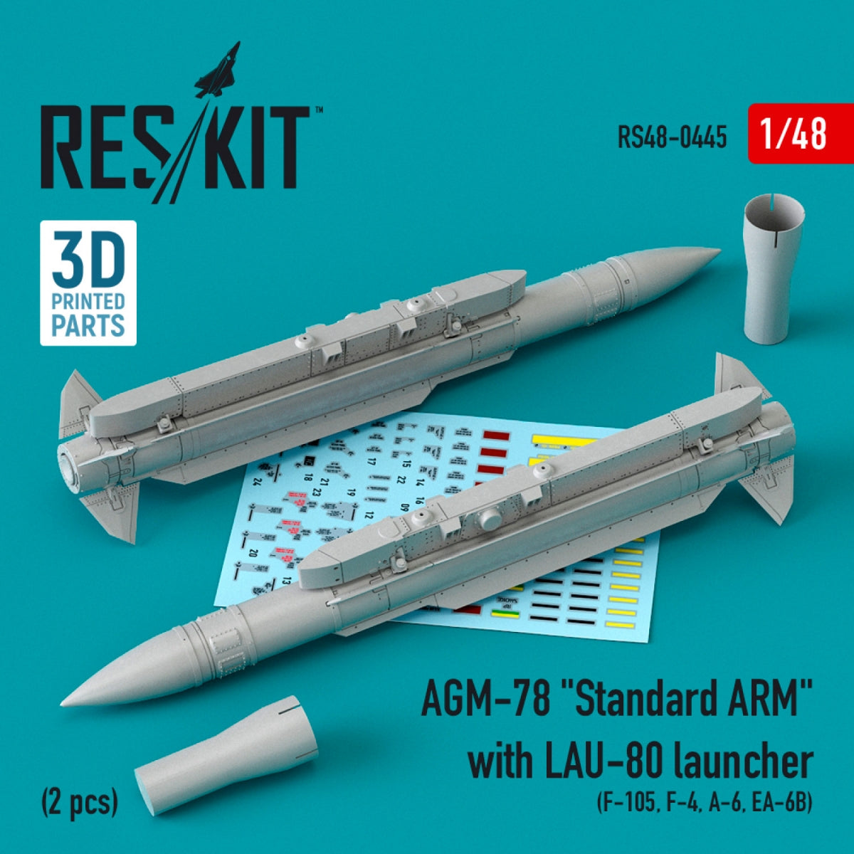 RESKIT RS48-0445 AGM-78 « ARME STANDARD » AVEC LANCEUR LAU-80 (2 PIÈCES) (IMPRIMÉ EN 3D) 1/48