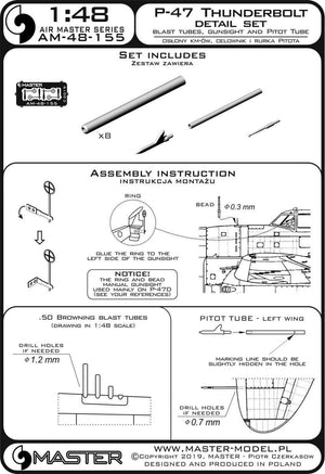 Master AM-48-155 P-47 Thunderbolt - zestaw detali - uzbrojenie, rurka Pitota, celownik 1/48 – immagine 3