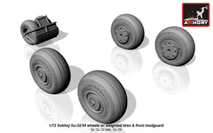 Armory Models AW72045 Sukhoj Su-32FN / Su-34 Fullback wheels w/ weighted tires, front mudguard 1/72 – immagine 3