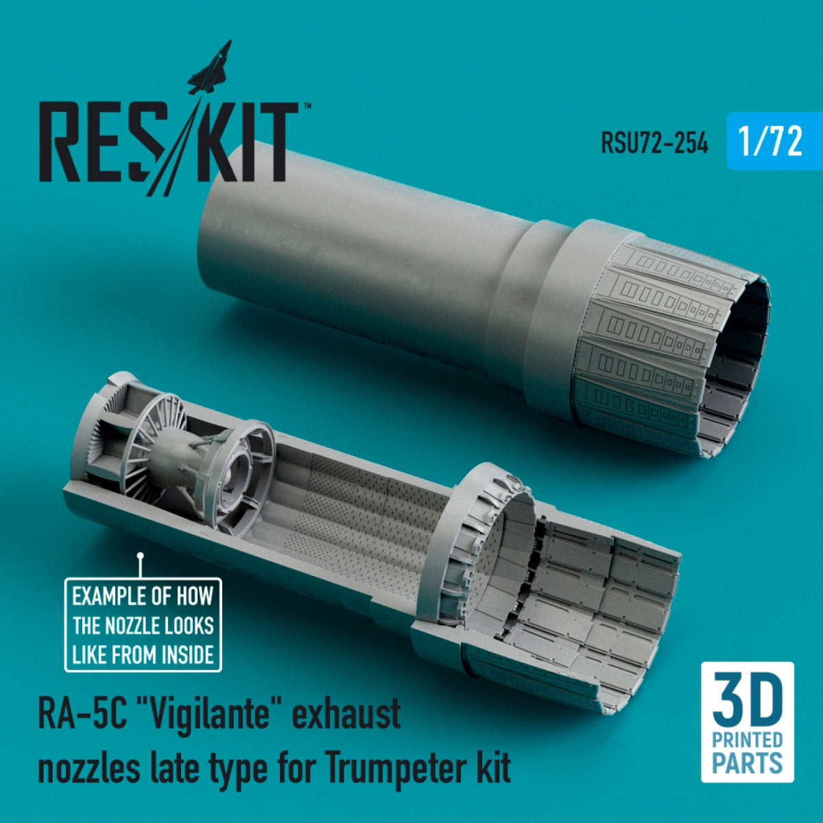 TUYAUX D'ÉCHAPPEMENT RESKIT RSU72-0254 RA-5C « VIGILANTE » TYPE RÉCENT POUR MAQUETTE TRUMPETER (IMPRIMÉS EN 3D) 1/72 