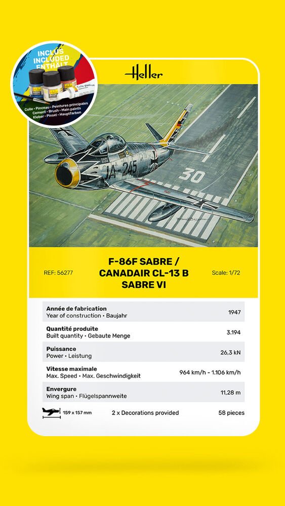 Heller 56277 F-86F SABRE / CANADAIR CL-13 B SABRE VI - Starter Kit 1/72 – Bild 7
