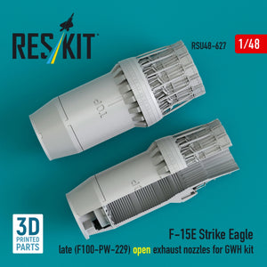 RESKIT RSU48-0627 F‑15E Strike Eagle late (F100-PW-229) open exhaust nozzles for GWH kit (3D Printed) 1/48