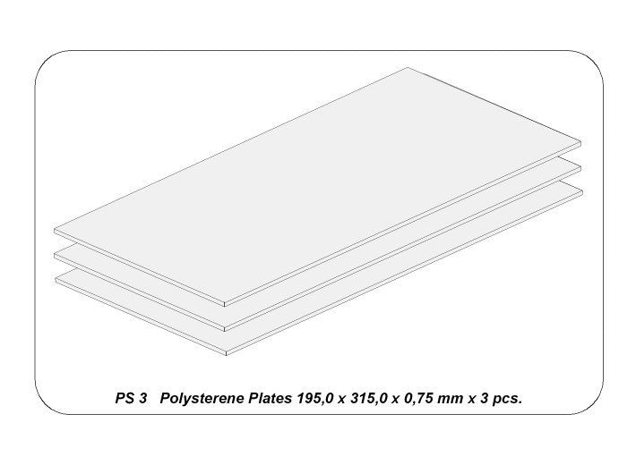 Aber PS-3 Płyty z białego polistyrenu 195 x 315 x 0,75 po 3 szt. / Polystyrene plates 195 x 315 x 0,75 mm x 3 pcs. – immagine 2