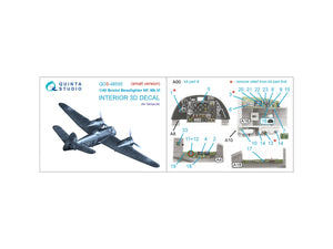 Quinta Studio QDS-48555 Bristol Beaufighter NF.Mk.VI 3D-Printed &amp;amp; coloured Interior on decal paper (Tamiya) (small version) 1/48 – immagine 2
