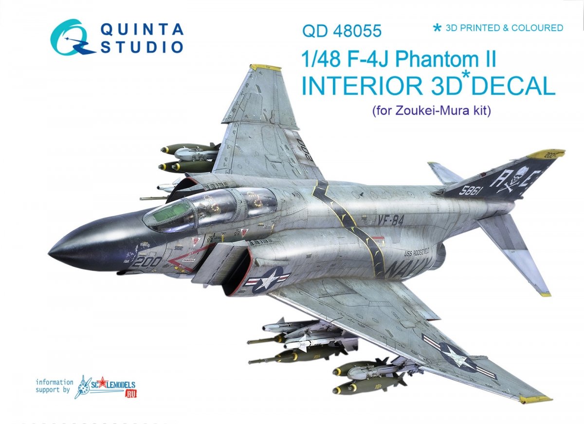 Quinta Studio QD48055 F-4J 3D-Printed &amp; colored Interior on decal paper (for ZM SWS kit) 1/48