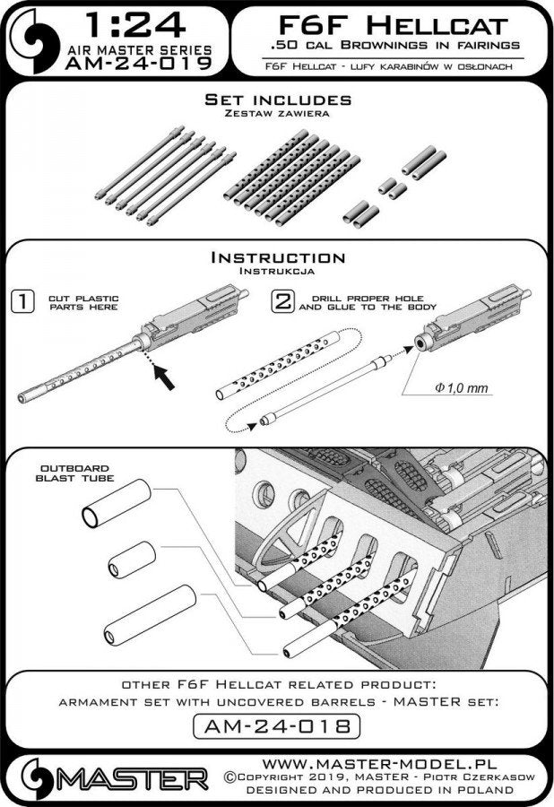 Master AM-24-019 F6F Hellcat - uzbrojenie typ późny (km-y Browning .50 cal z osłoniętą chłodnicą) 1/24 – immagine 5