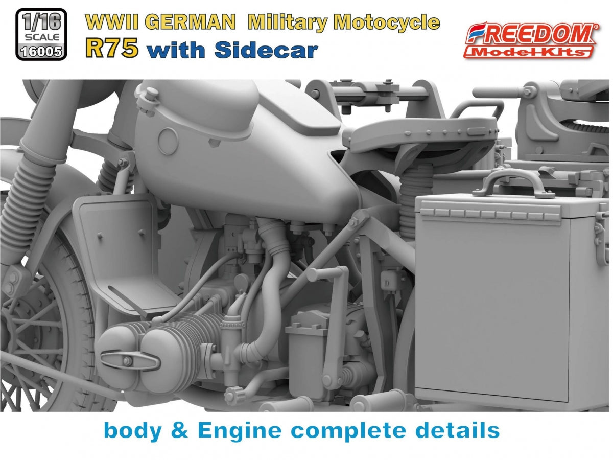 Freedom 16005 R75 with Sidecar WWII German Motorcycle 1/16 – immagine 7