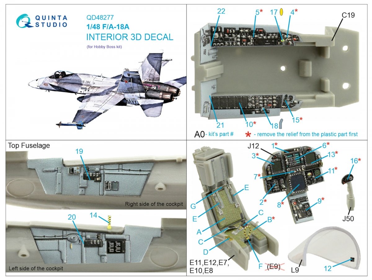 Quinta Studio QD48277 F/A-18А 3D-Printed &amp;amp; coloured Interior on decal paper (HobbyBoss) 1/48 – zdjęcie 2