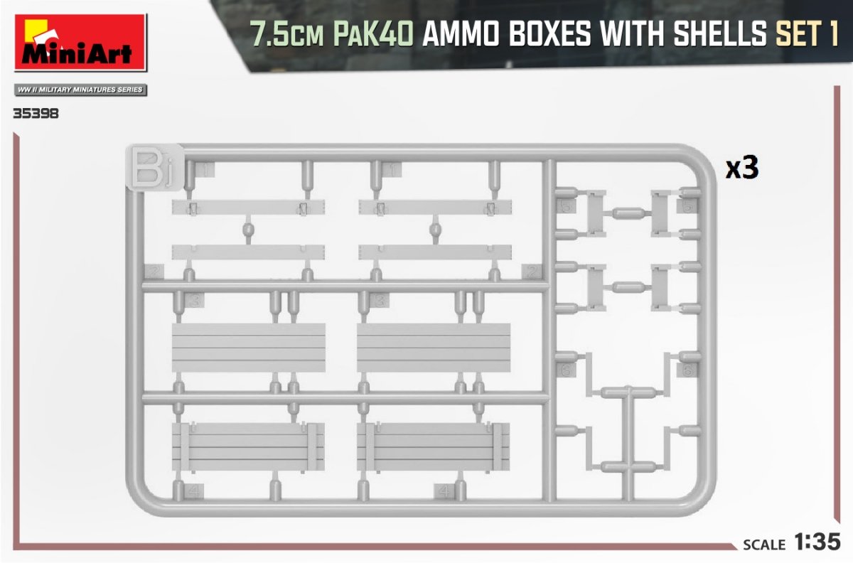 MiniArt 35398 7.5cm PaK40 AMMO BOXES WITH SHELLS SET 1 1/35 – image 4
