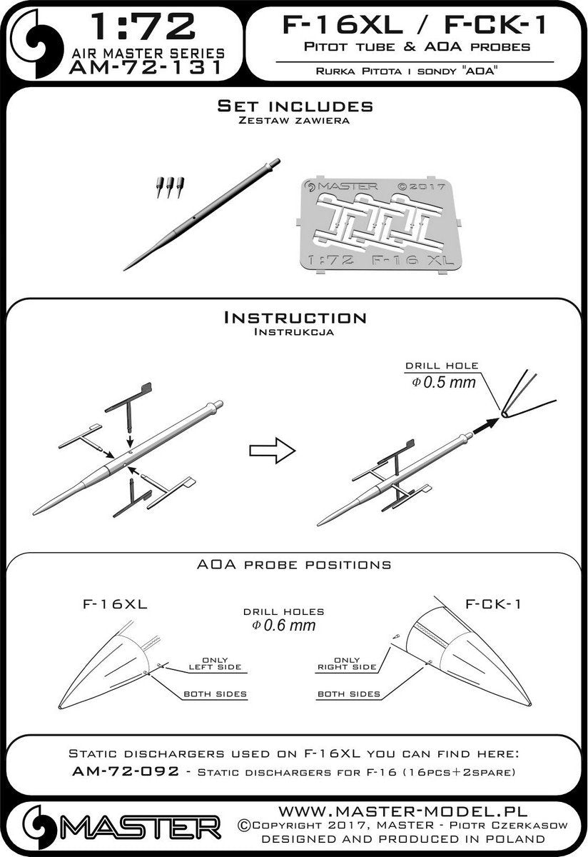 Master AM-72-131 F-16XL / F-CK-1 Prototypes Pitot tube &amp;amp; AOA Probes 1/72 – Bild 4