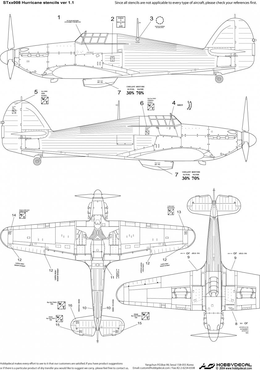 HobbyDecal ST48008V1 Hurricane stencils ver 1 1/48 – imagen 2