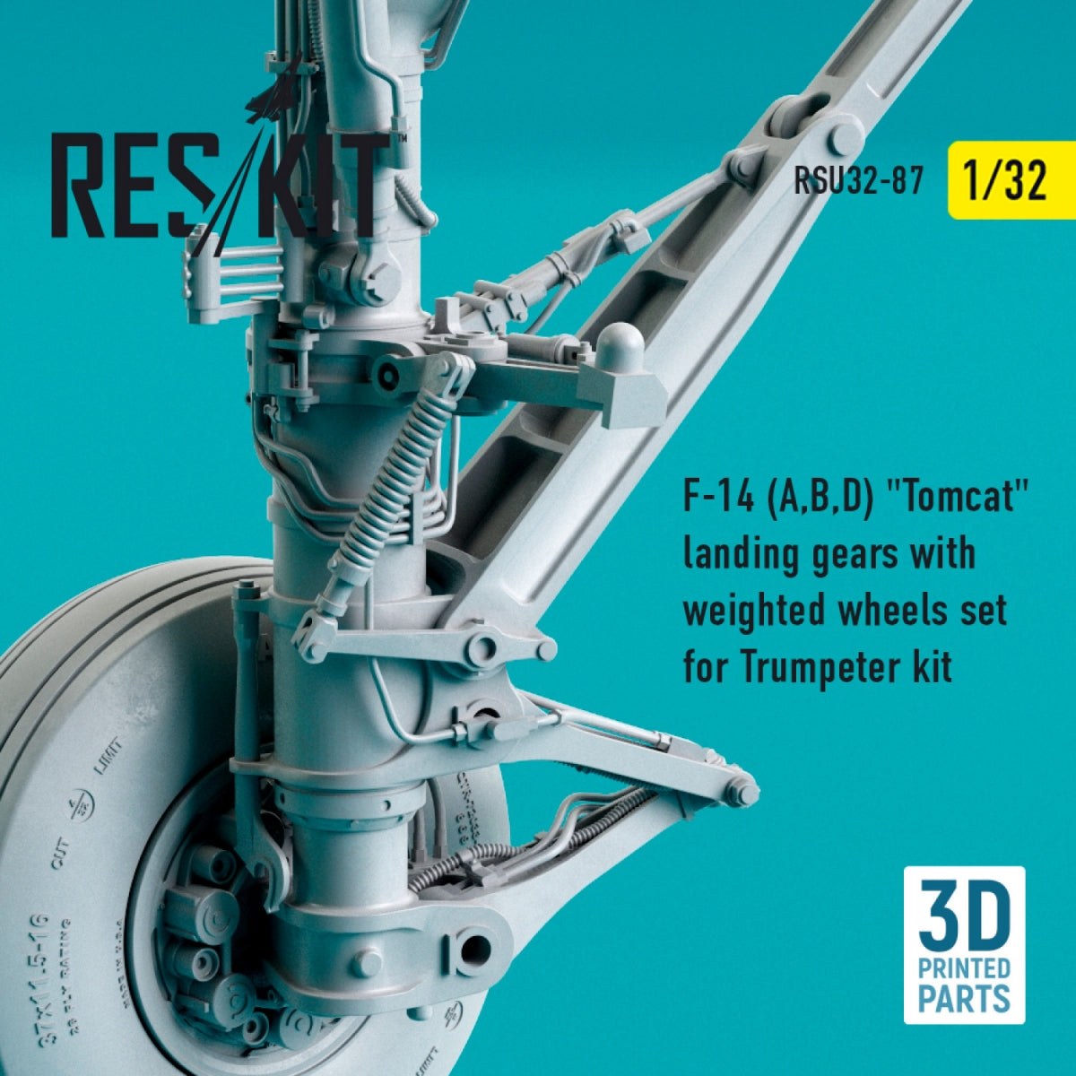 RESKIT RSU32-0087 F-14 (A,B,D) &amp;quot;TOMCAT&amp;quot; LANDING GEARS WITH WEIGHTED WHEELS SET FOR TRUMPETER KIT (3D PRINTED) 1/32 – imagen 3