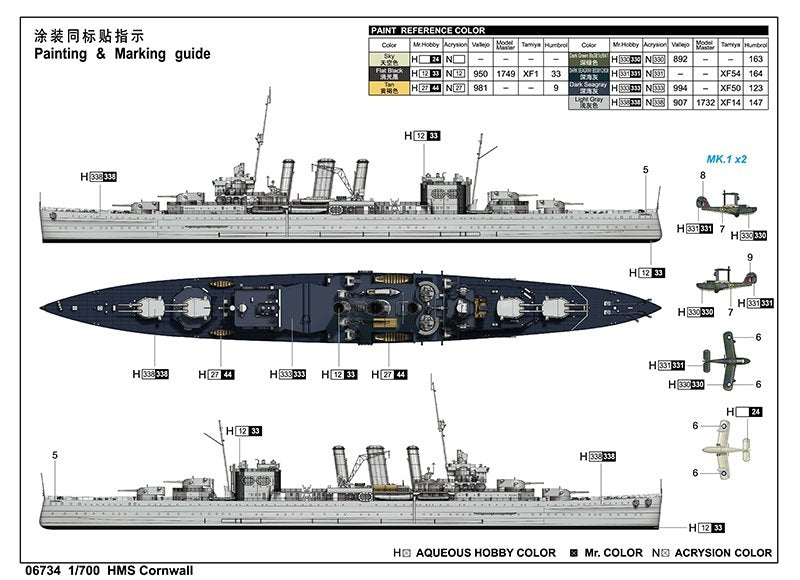 Trumpeter 06734 HMS Cornwall 1/700 – zdjęcie 4