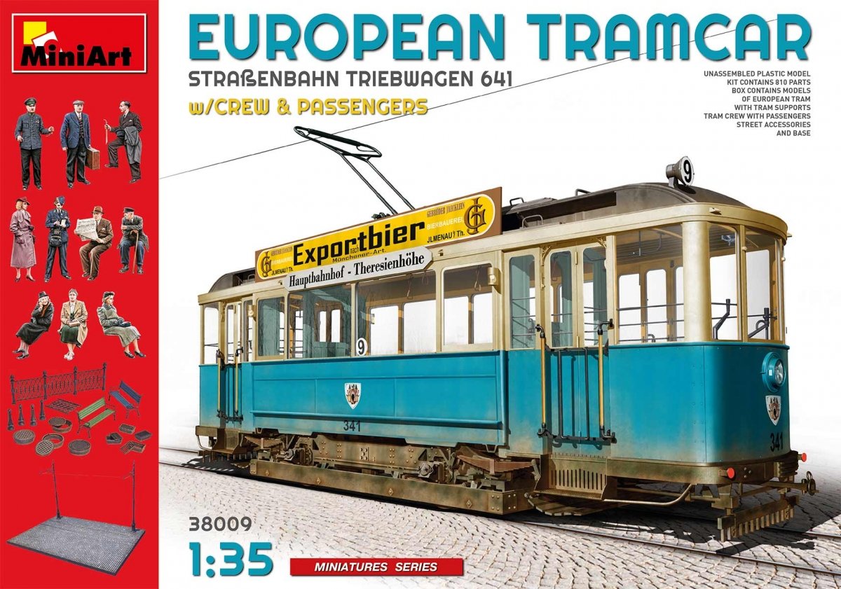 Miniart 38009 European Tramcar - Straßenbahn-Triebwagen 641 w/crew &amp; passengers 1/35