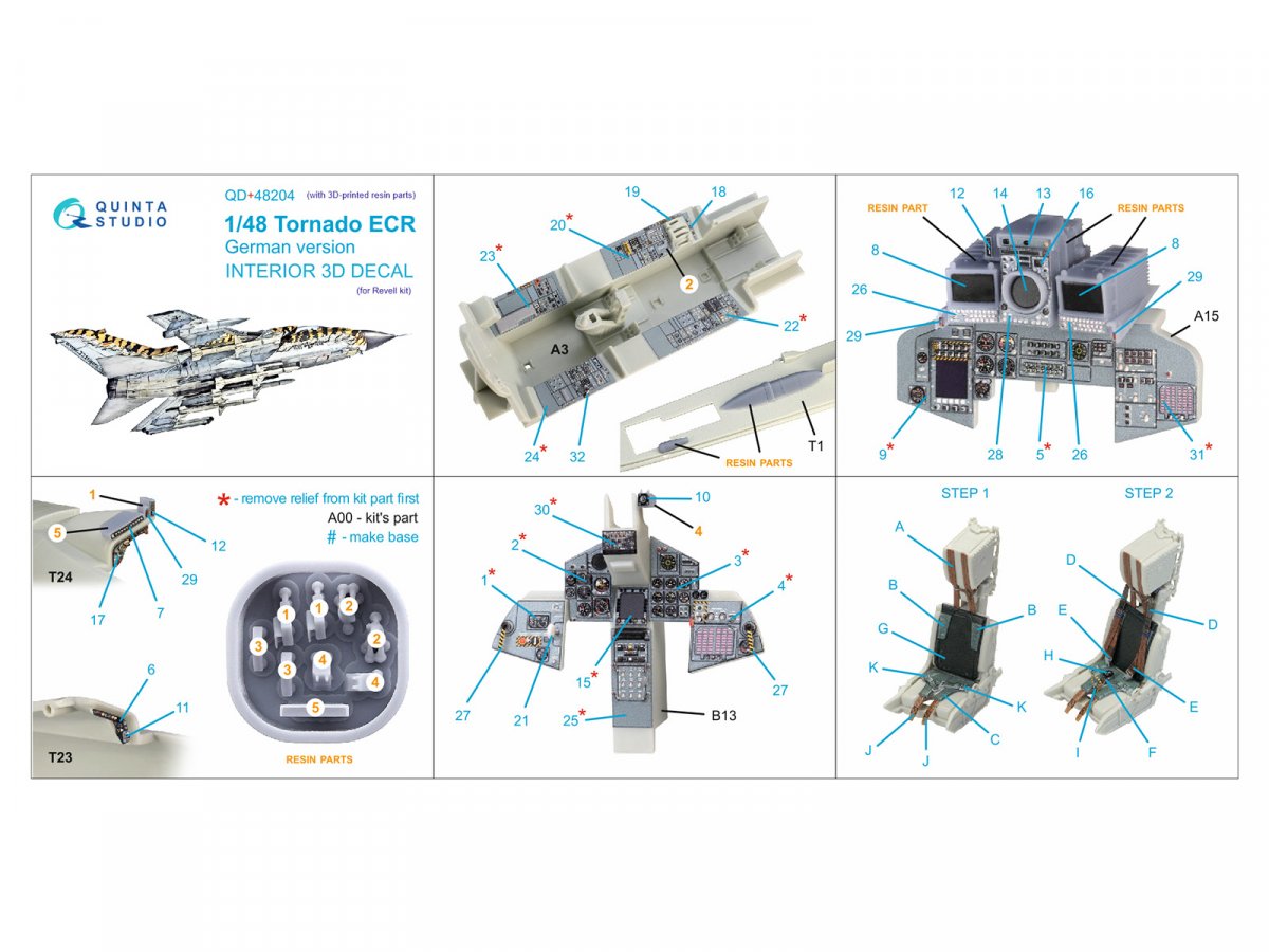 Quinta Studio QD+48204 Tornado ECR German 3D-Printed &amp;amp; coloured Interior on decal paper (Revell) (with 3D-printed resin parts) 1/48 – zdjęcie 2