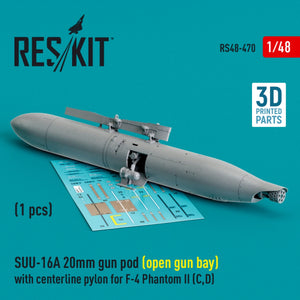 RESKIT RS48-0470 Nacelle de canon SUU-16A de 20 mm (baie ouverte) avec pylône central pour F-4 Phantom II (C,D) (1 pièce) (Impression 3D) 1/48 – image 2