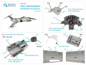 Quinta Studio QD48201 F-104S 3D-Printed &amp;amp; coloured Interior on decal paper (Kinetic) 1/48 – immagine 2