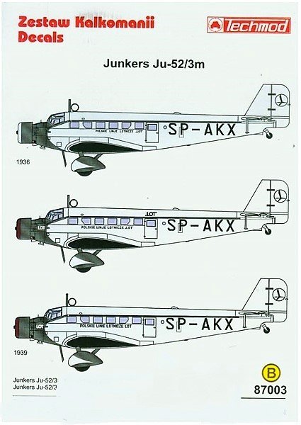 Techmod 87003 Junkers Ju-52 PLL "LOT" 1/87