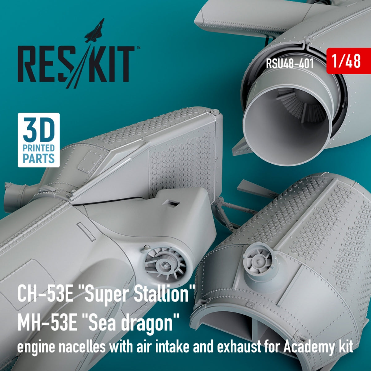 RESKIT RSU48-0401 CH-53E &amp;quot;Super Stallion&amp;quot;, MH-53E &amp;quot;Sea dragon&amp;quot; engine nacelles with air intake and exhaust for Academy kit (3D printed) 1/48 – Bild 3