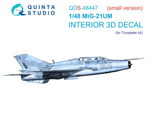 Quinta Studio QDS-48447 MiG-21UM 3D-Printed coloured Interior on decal paper (Trumpeter) (Small version) 1/48