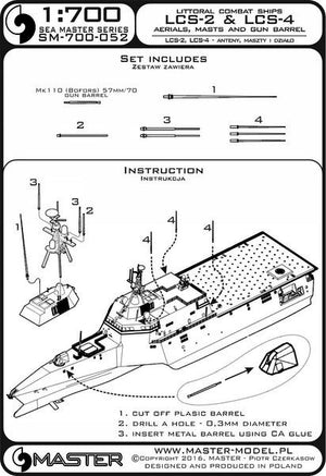 Master SM-700-052 Independence class of littoral combat ships (LCS-2, LCS-4) - aerials, masts &amp;amp; Mk110 (Bofors) 57mm/70 gun barrel 1/700 – imagen 3