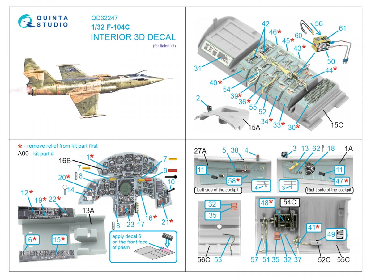 Quinta Studio QD32247 F-104C 3D-Printed &amp;amp; coloured Interior on decal paper (Italeri) 1/32 – immagine 7
