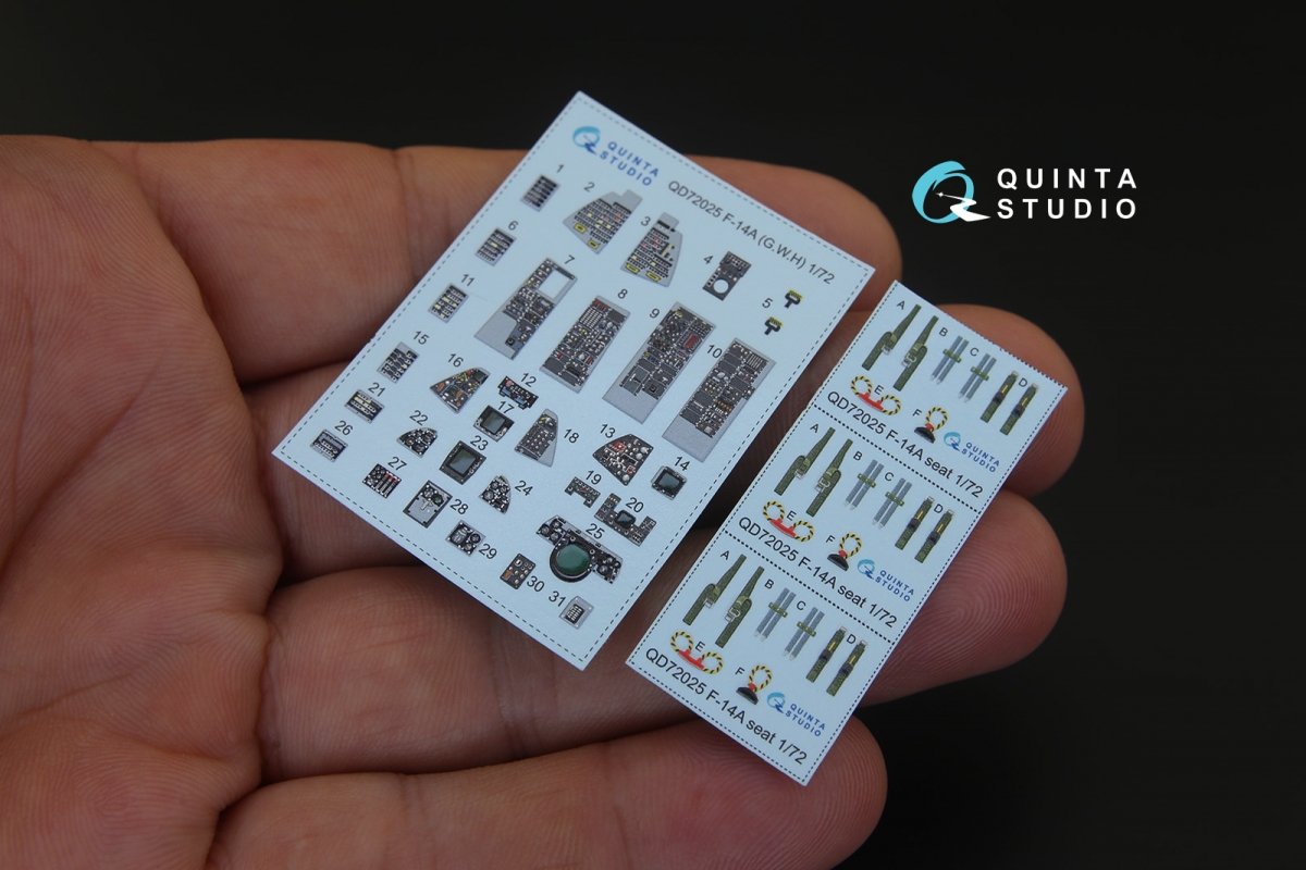 Quinta Studio QD72025 F-14A 3D-Printed &amp;amp; coloured Interior on decal paper (for GWH kit) 1/72 – immagine 2