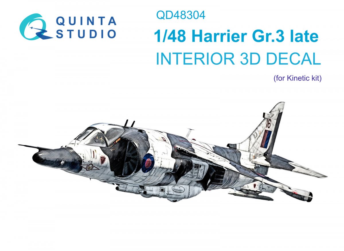 Quinta Studio QD48304 Harrier Gr.3 tardif Intérieur imprimé en 3D et coloré sur papier décalcomanie (Kinetic) 1/48