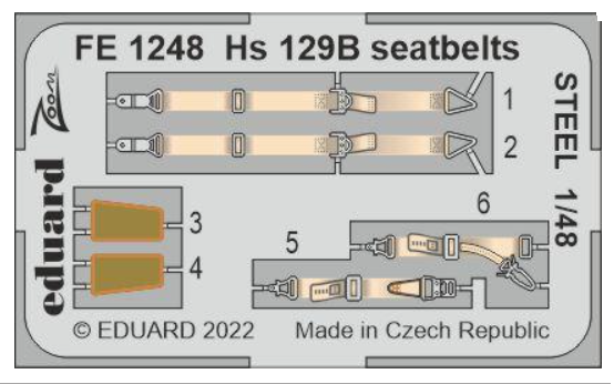Ceintures de sécurité Eduard FE1248 Hs 129B STEEL HOBBY 2000/HASEGAWA 1/48