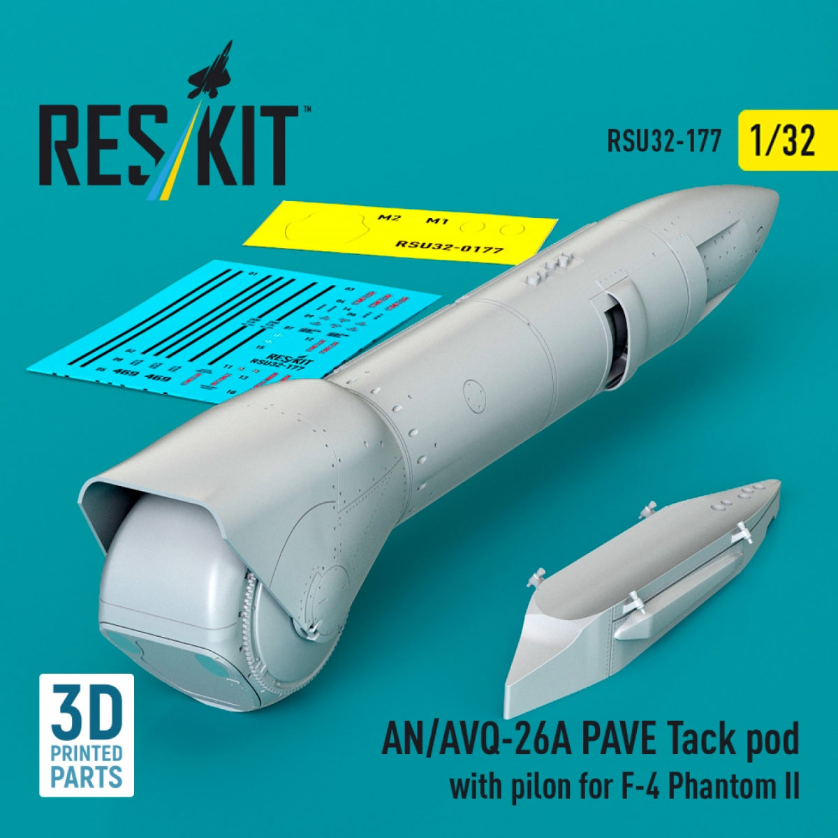 RESKIT RSU32-0177 AN/AVQ-26A PAVE Tack pod with pilon for F-4 Phantom II (3D Printed) 1/32