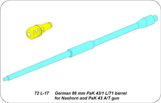 Aber 72L-17 Lufa 88mm PaK43/1 L/71 do działa Nashorn i PaK 43 / German 88mm PaK43/1 L/71 barrel for Nashorn and PaK43A/Tgun 1/72 – immagine 4