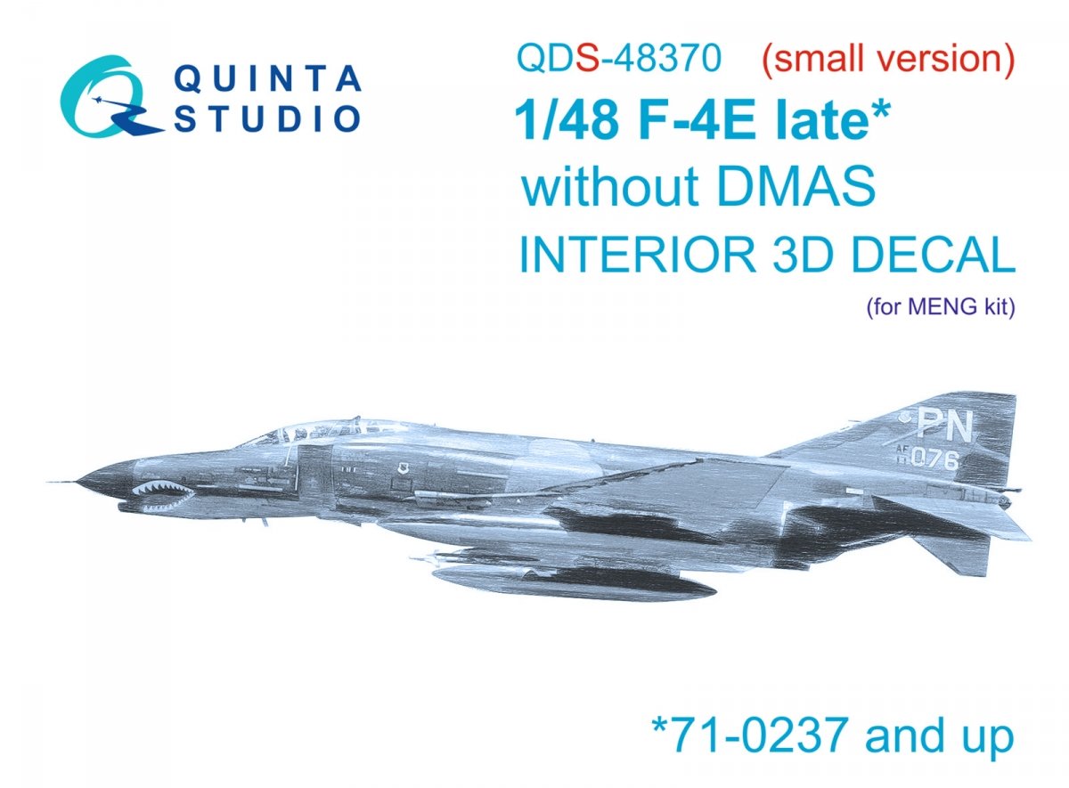 Quinta Studio QDS-48370 F-4E late without DMAS 3D-Printed &amp;amp; coloured Interior on decal paper (Meng) (Small version) 1/48