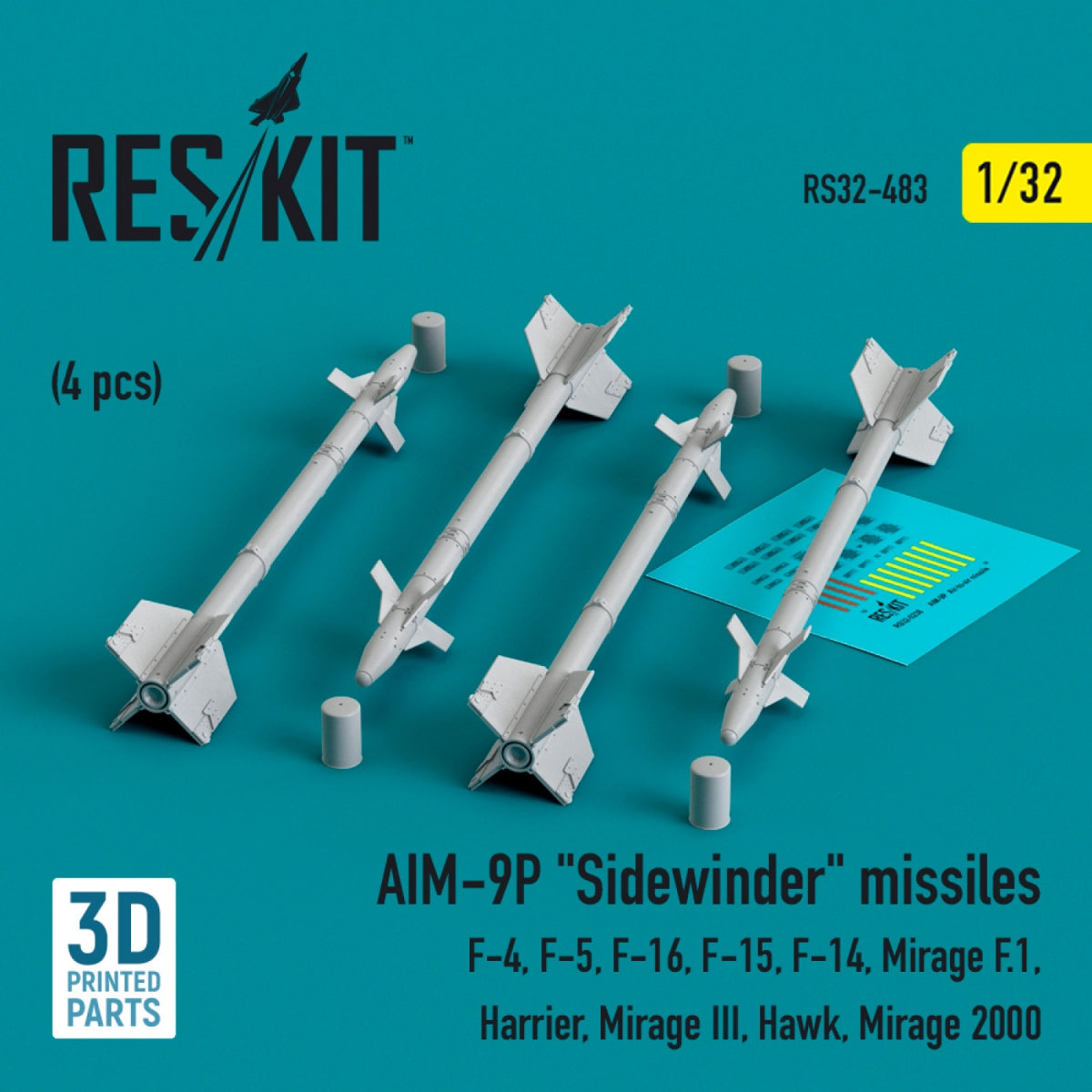 RESKIT RS32-0483 AIM-9P "Sidewinder" missiles (4 pcs) (3D Printed) 1/32