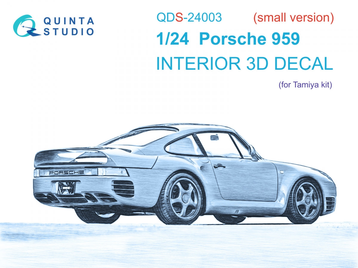 Quinta Studio QDS-24003 Porsche 959 3D-Printed &amp;amp; coloured Interior on decal paper (Tamiya) (Small version) 1/24