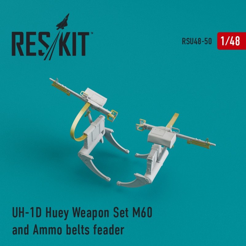 RESKIT RSU48-0050 UH-1D Huey : Ensemble d'armement M60 et chargeur de bandes de munitions 1/48