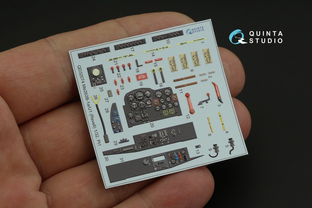Quinta Studio QD32074 Me 262B1a/U-1 3D-Printed &amp;amp; coloured Interior on decal paper (Revell) 1/32 – immagine 9