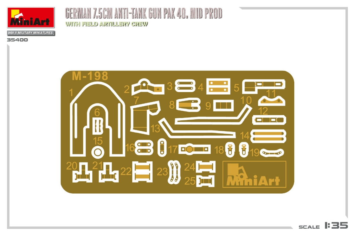 MiniArt 35400 Canon antichar allemand de 7,5 cm PAK 40. Production moyenne avec équipe d&amp;#39;artillerie de campagne 1/35  – image 3