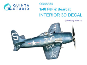 Quinta Studio QD48384 F8F-2 Bearcat 3D-Printed &amp;amp; coloured Interior on decal paper (Hobby Boss) 1/48